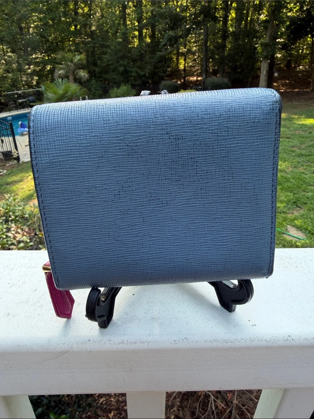 Fendi Authentic Textured Navy Leather Trifold Wallet with Gold Logo Plate - Picture 9 of 17